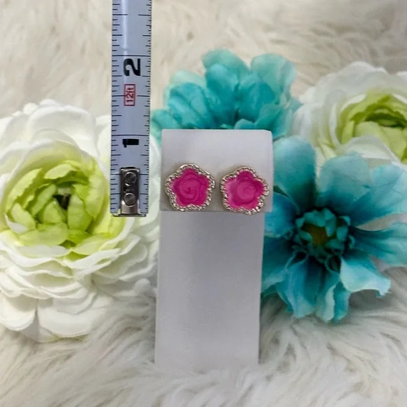 Pink Clover Enamel and Gemstones Gold Stud Earrings NEW! - Picture 3 of 5